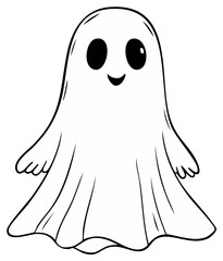 Cute Cartoon Halloween Ghost with a Smiling Face for Holiday Designs and Decoration