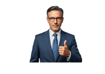 Professional businessman giving thumbs up approval agreement success confidence isolated portrait png image isolated on transparent background