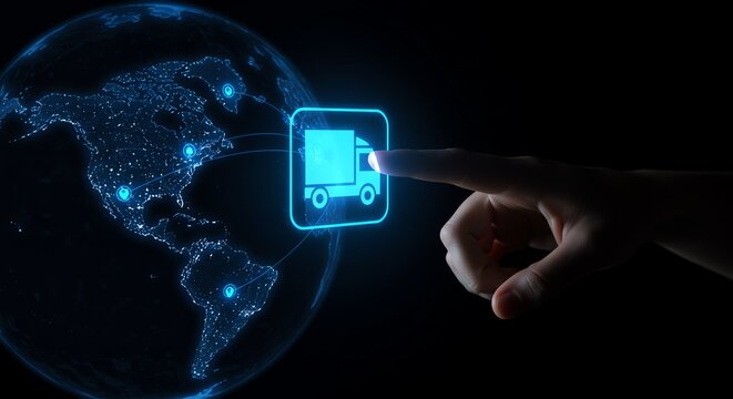 Global logistics network with truck icon