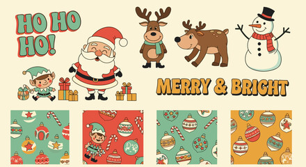 Retro Pixelated Christmas Characters and Patterns for Holiday Designs