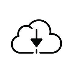 Cloud Download Icon: This minimalist graphic presents a clean, black cloud with a downward arrow, representing effortless data transfer and easy digital accessibility. 
