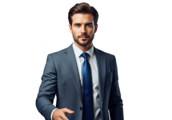 Professional businessman in suit offering handshake, stock photo, business concept, isolated on transparent background