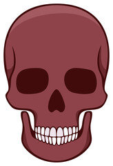 Fototapeta premium Stylized maroon human skull face with open mouth and visible teeth