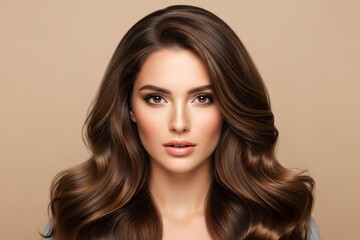 Fototapeta premium Stunning woman with luxurious wavy brown hair