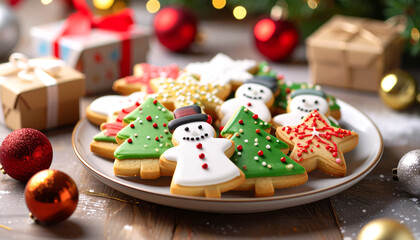 Plate of colorful Christmas cookies