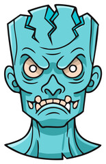 Cartoon Zombie Monster Head with Angry Expression Halloween Character