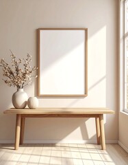 Empty Frame, Wooden Table, Interior