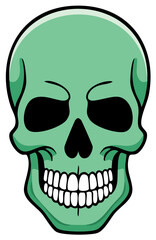 Cartoonish Green Skull with Teeth Showing, Vector Graphic Illustration for Halloween Imagery