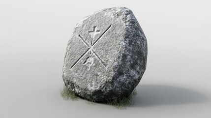 Ancient Chi Rho symbol carved into a weathered stone, embodying religious heritage and historical