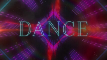 Animation of neon dance text banner over purple neon tunnel in seamless pattern - Powered by Adobe