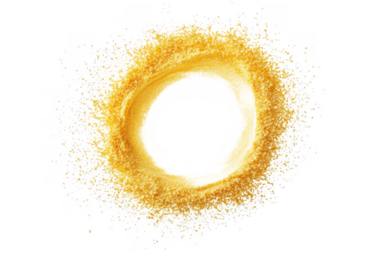 Golden ring dust explosion, glittering particles, abstract circular shape, shiny effect, decorative element, design resource, isolated on transparent background