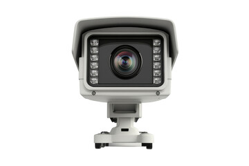 High resolution white security camera surveillance cctv system with leds and lens detailed view isolated on transparent background