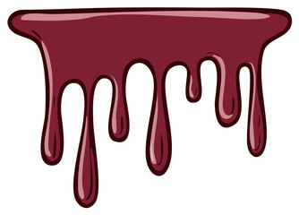 Dripping burgundy liquid in stylized cartoon style with thick outlines