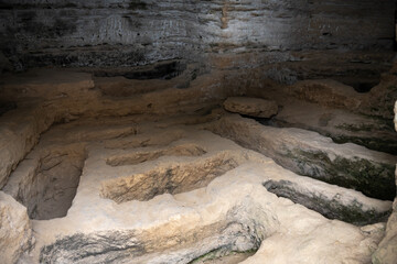 Ancient Rock-Cut Tombs in a Cave from the Roman Necropolis of Osuna, Spain
