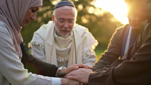 Interreligious Unity Diverse Hands Joined in Peaceful Prayer