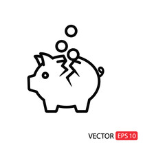 Broken Piggy Bank: A simple graphic of a cracked piggy bank, symbolizing financial hardship and loss.