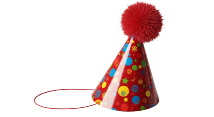 Colorful Party Hat with Pompom on Black Background