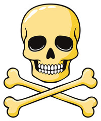 Cartoon skull and crossbones illustration symbol of danger and poison.