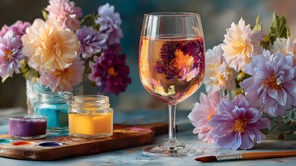 🎉 Brush & Bubbles Night Poster | Paint Splashes, Wine Glass & Creative Party Banner