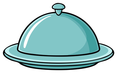 Obraz premium Shiny teal metal serving cloche with handle on a plate presented for food service