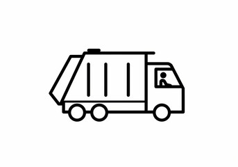 Garbage Truck Illustration Simple Line Drawing of Waste Collection Vehicle on transparent background