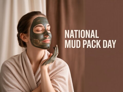 Woman enjoying a relaxing mud mask treatment for national mud pack day celebration - Powered by Adobe