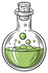 Cartoon Flask with Bubbling Green Potion and Cork Stopper Illustration