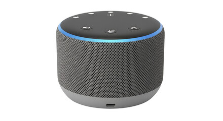 Obraz premium Smart Speaker with Blue Light Ring on Black Background