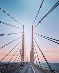 Fototapeta premium Oresund Bridge between Denmark and Sweden at sunset