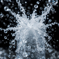 Blurred images of close-up soda water bubbles fizzing up or splashing or sparkling like a exploding of a bomb on black background for represent refreshing from carbonated drinks menu.