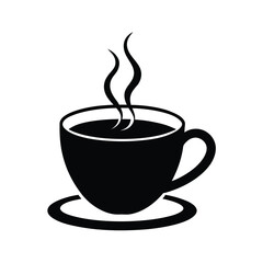 Hot Coffee Cup Icon: Simple Black and White Steaming Beverage Graphic
