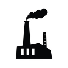 Black and White Factory Silhouette Icon: Industrial Pollution Emission Smoke Stack