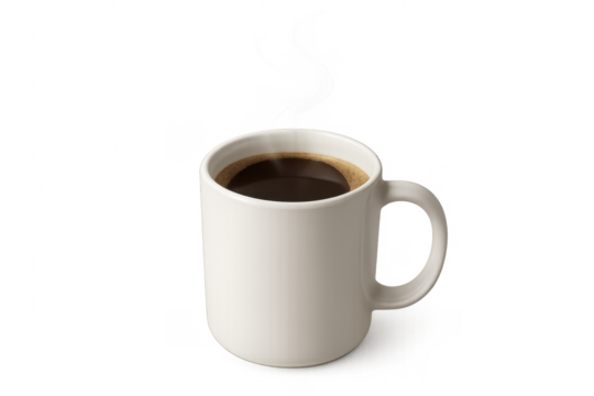 Steaming cup of black coffee on transparent background