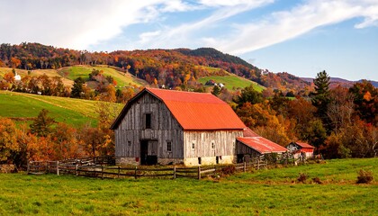 Obraz premium Autumnal barn nestled in valley