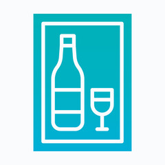 Wine Bottle And Glass Vector Icon, Isolated Vector Silhouette Gradient Style Icon,