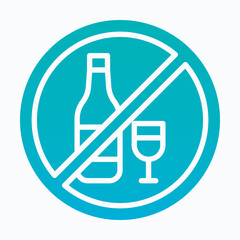 No Alcohol Sign, No Drinking Sign Vector Icon, Isolated Vector Silhouette Gradient Style Icon,