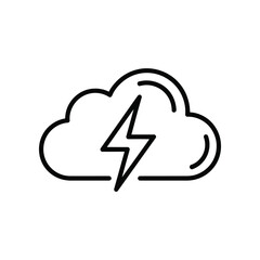 Thundercloud Icon: A sleek, minimalist outline of a thundercloud, featuring a bold lightning bolt, symbolizing power and natural forces.