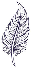 Obraz premium Decorative feather illustration, ornamental swirls, line art, quill, boho style