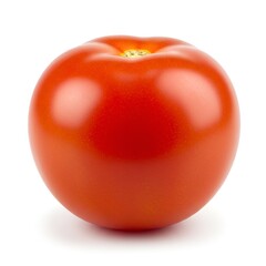 Vibrant red tomato, smooth and glossy, presented in a studio shot against a white background.