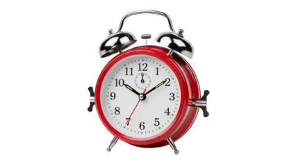 Classic Red Alarm Clock Isolated on White Time Management, Punctuality, and Early Mornings Concept