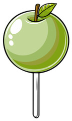Obraz premium Vibrant green apple candy on a stick with a leaf sweet treat cartoon vector
