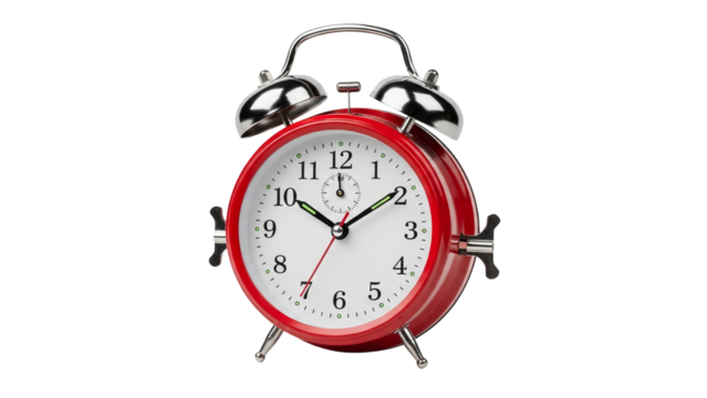 Classic Red Alarm Clock Isolated on White Time Management, Punctuality, and Early Mornings Concept