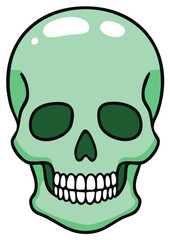 Fototapeta premium Cartoon Style Green Skull with Dark Eyes Sockets and Teeth