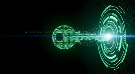 A Cybersecurity Concept Illustration A Key Formed from Binary Code Goes Into an Abstract Lock