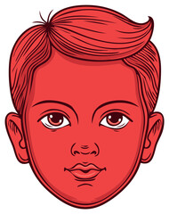 Cartoon Portrait of a Boy with Auburn Hair and Red Skin Tone Line Art Illustration