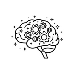 Brain Gears in Action: A detailed illustration showcases the human brain interplaying with gears, highlighting the concept of thought processes, intelligence and the power of the mind.
