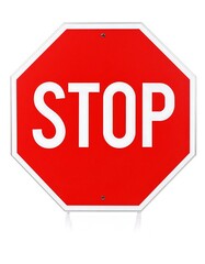 Octagonal Red Stop Sign with White Letters.
