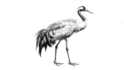 Obraz premium Elegant Crane Bird Drawing in Black and White.