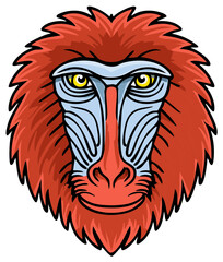 Obraz premium Stylized Illustration of a Baboon's Face with Red Fur and Blue Markings