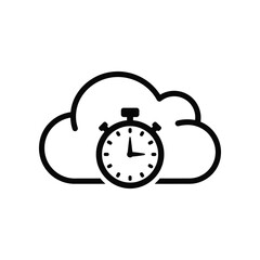 Cloud time management illustration: a conceptual image, featuring a graphic illustration of a stopwatch elegantly placed in front of a cloud.